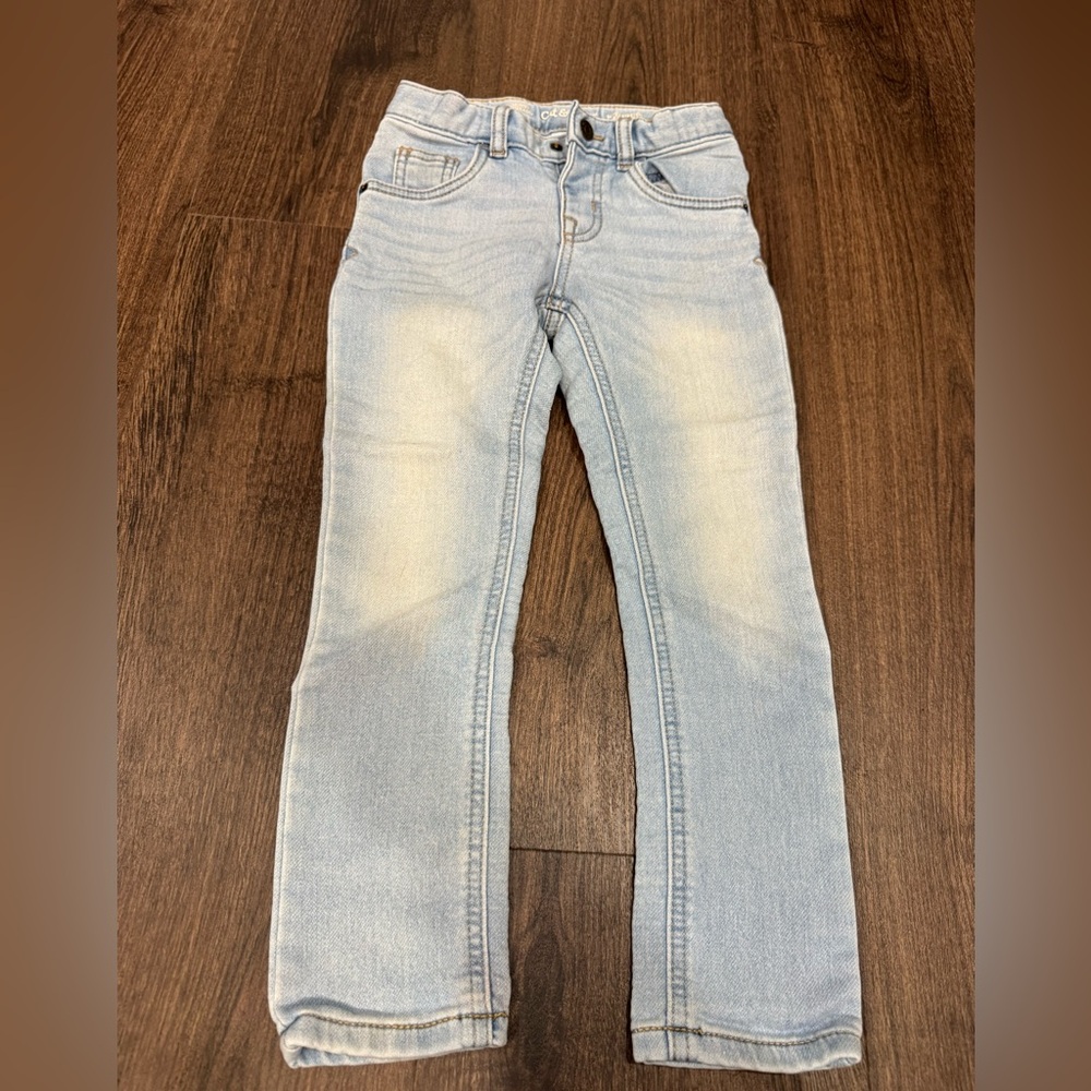 Cat & Jack kids Light Wash Skinny Jeans, dark wash and 2 pair of Tan pants